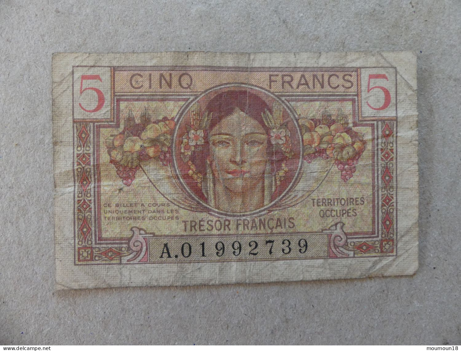 Billet France 5 Cinq Francs Trésor Français Territoires Occupés - 5 F 1943-1947 ''Berger''