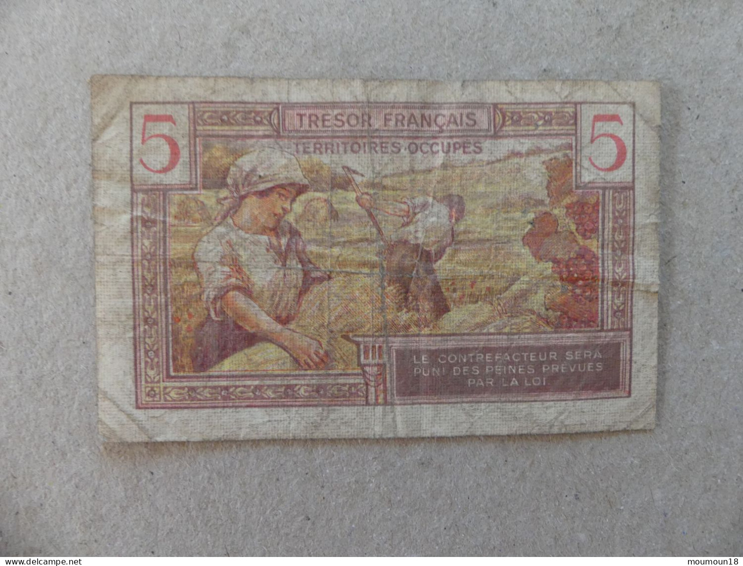 Billet France 5 Cinq Francs Trésor Français Territoires Occupés - 5 F 1943-1947 ''Berger''