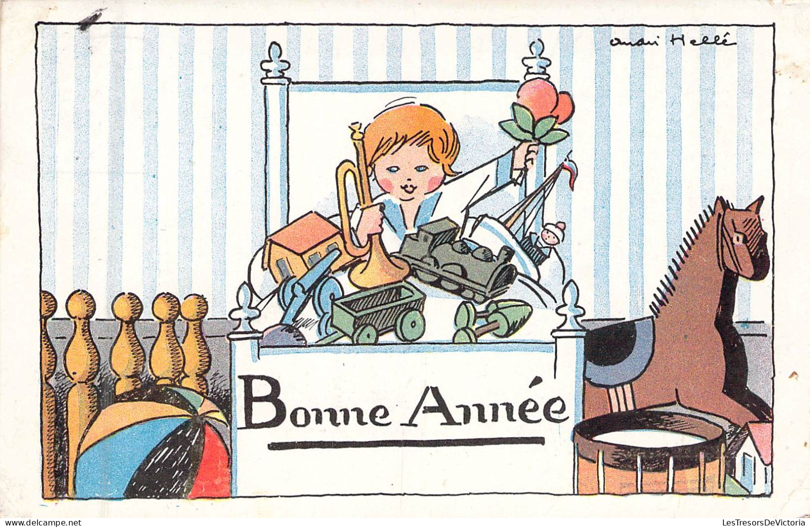 ENFANTS - Jeune Garçon Dans Son Lit Avec Ses Jouets - Bonne Année - Carte Postale Ancienne - Sonstige & Ohne Zuordnung