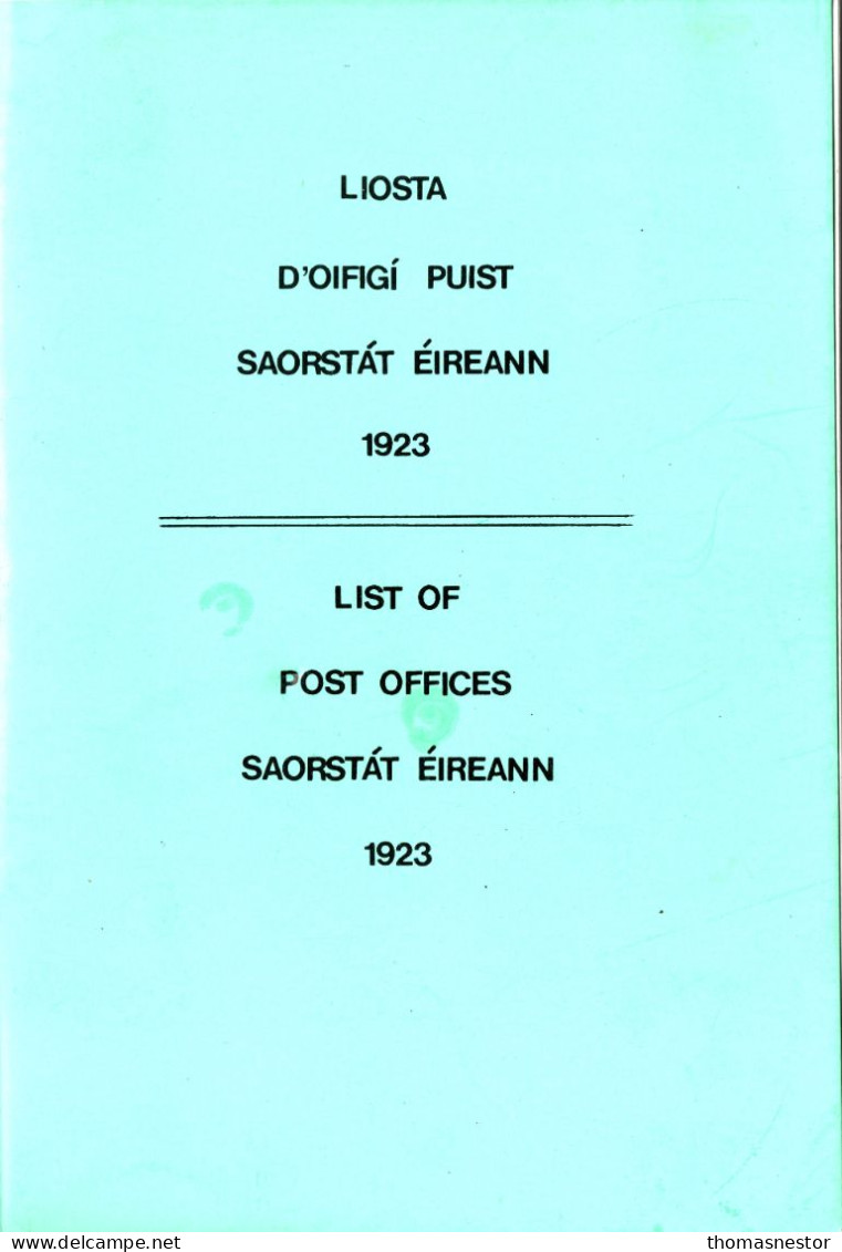 LIOSTA D'OIFIGÍ PUIST SAORSTÁT ÉIREANN 1923 / LIST OF POST OFFICES SAORSTÁT ÉIREANN 1923 - Other & Unclassified