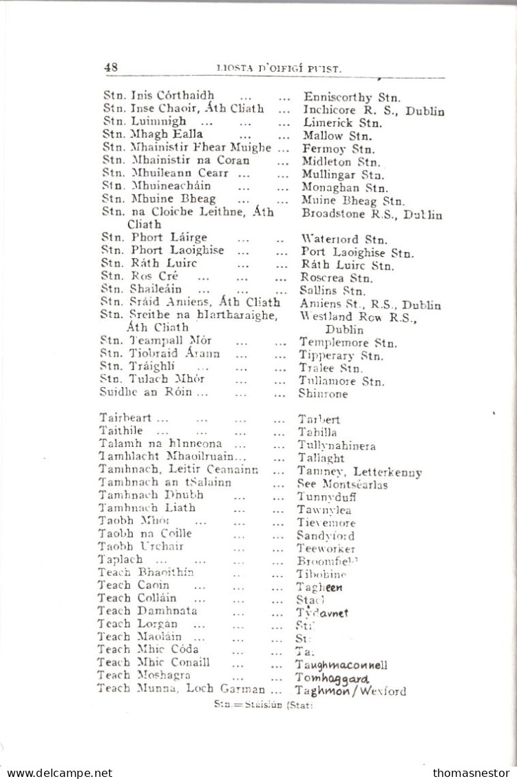 LIOSTA D'OIFIGÍ PUIST SAORSTÁT ÉIREANN 1923 / LIST OF POST OFFICES SAORSTÁT ÉIREANN 1923 - Autres & Non Classés