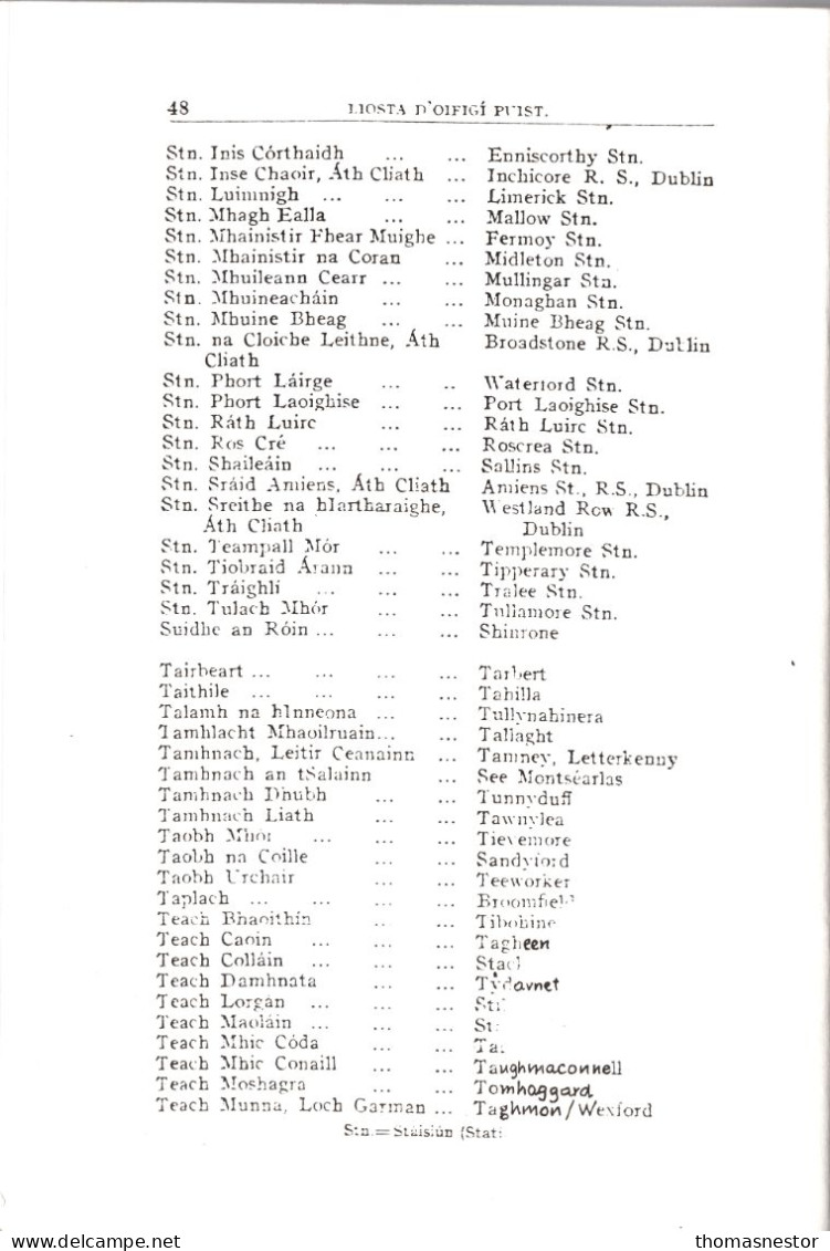 LIOSTA D'OIFIGÍ PUIST SAORSTÁT ÉIREANN 1923 / LIST OF POST OFFICES SAORSTÁT ÉIREANN 1923 - Andere & Zonder Classificatie