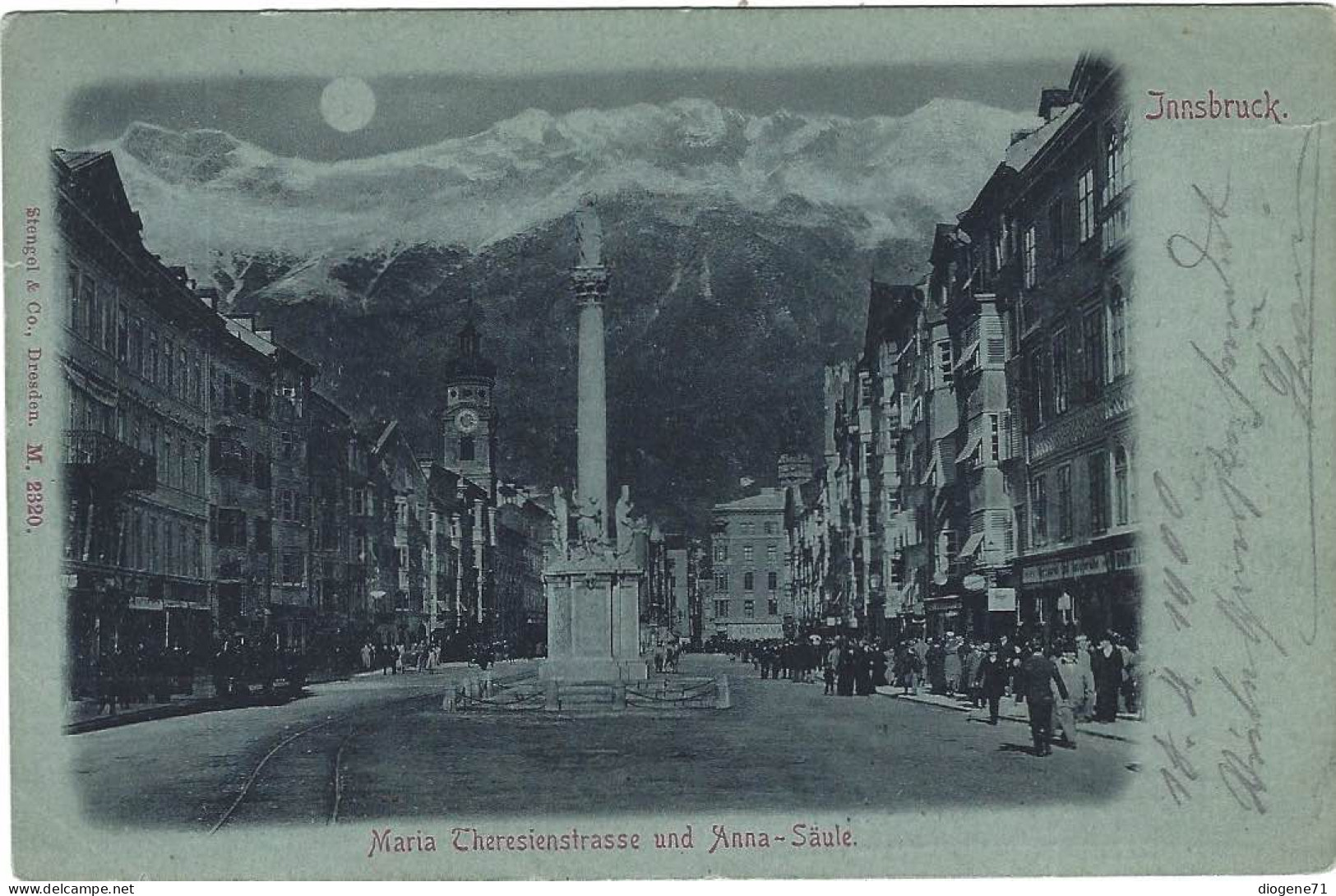 Innsbruck Maria Theresienstrasse Und Anna-Säule Mondscheinkarte 1900 - Innsbruck