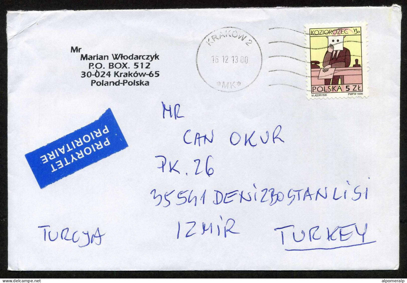 Poland, Kraków 2013 Single Stamp Mail Cover Used To Istanbul | Mi 3609 Signs Of The Zodiac: Capricorn - Brieven En Documenten