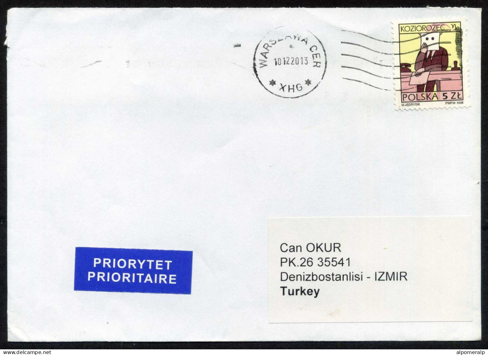 Poland, Warszawa 2013 Single Stamp Mail Cover Used To Istanbul | Mi 3609 Signs Of The Zodiac: Capricorn - Cartas & Documentos