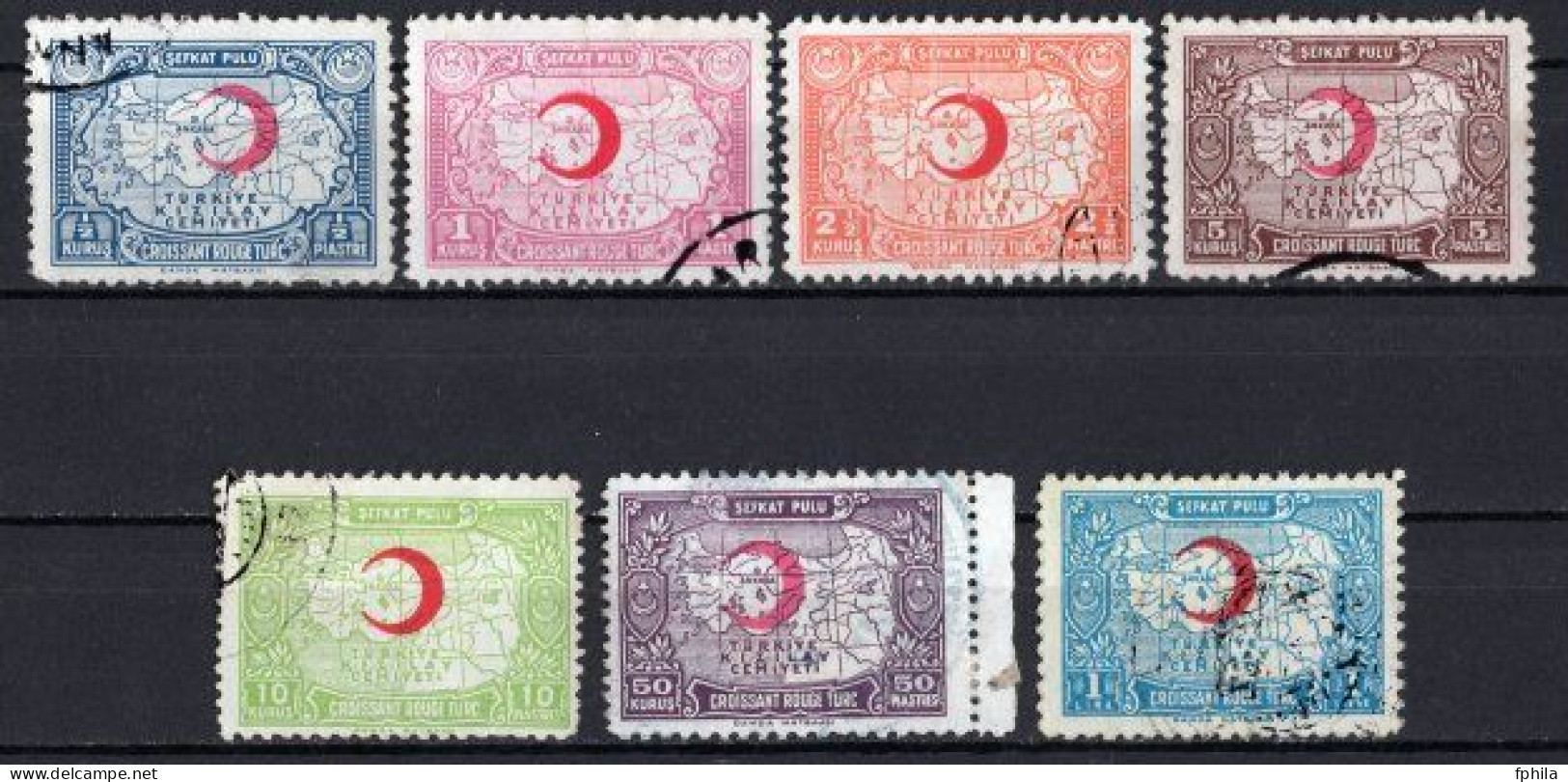 1943 TURKEY TURKISH RED CRESCENT CHARITY STAMPS THICK PAPER USED - Charity Stamps