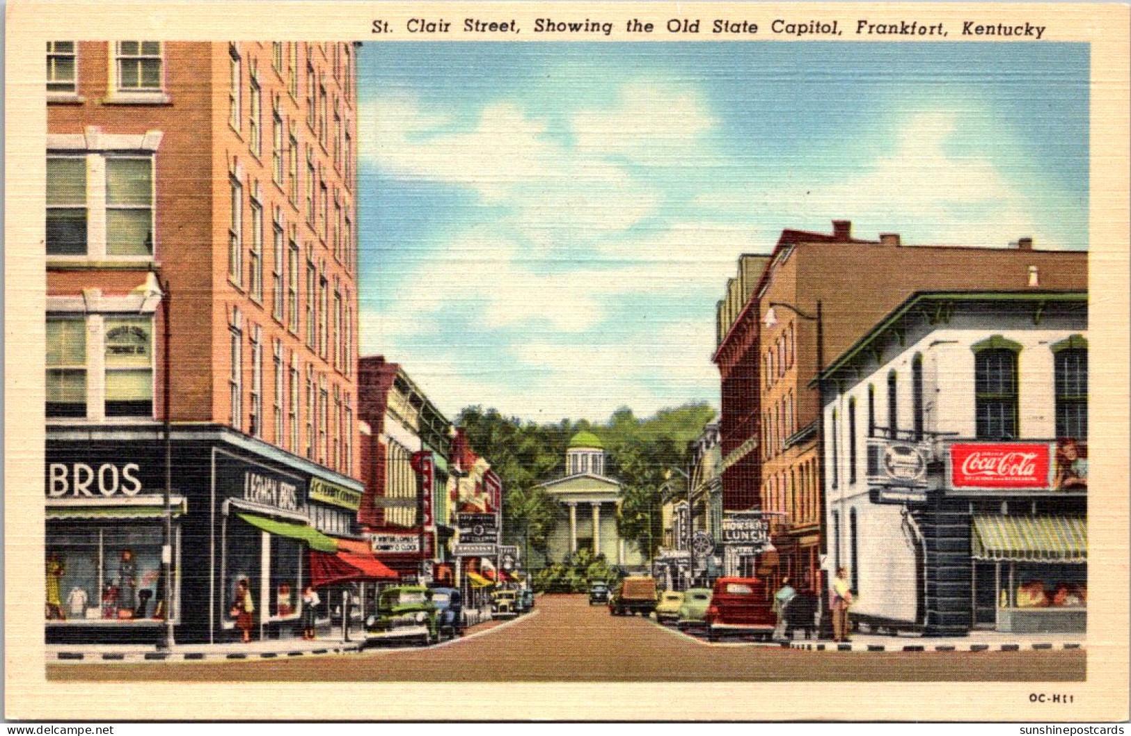 Kentucky Frankfort St Clair Street Showing The Old State Capitol Coca Cola Sign Curteich - Frankfort