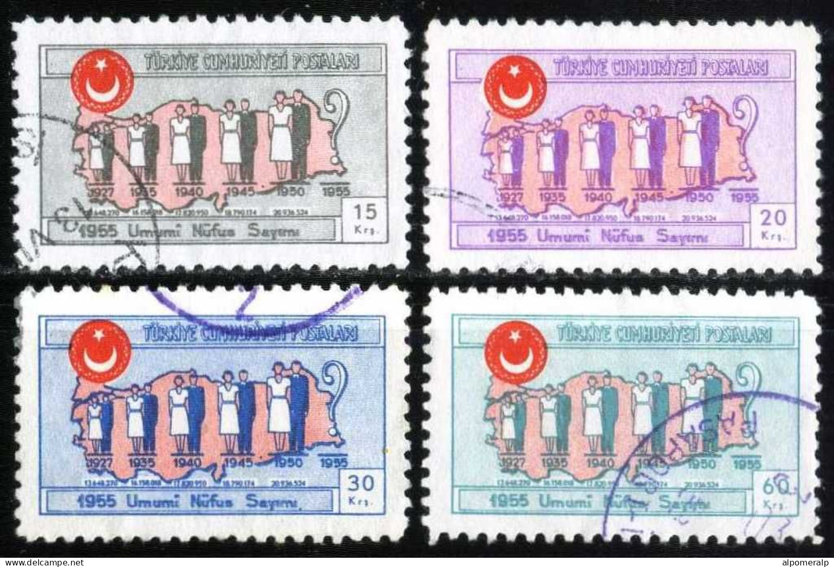 Türkiye 1955 Mi 1451-1454 National Census Of Population - Used Stamps