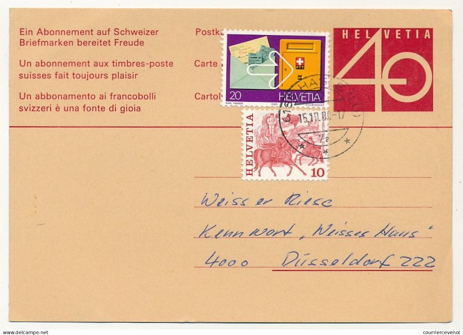 SUISSE - 6 Entiers Postaux - CPs - 40c "un Abonnement Aux T.P. Suisses Fait Toujours Plaisir" Avec Affr. Complémentaires - Interi Postali