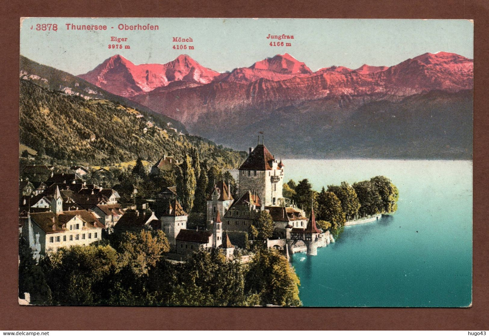 (RECTO / VERSO) THUNERSEE OBERHOFEN EN 1910 - N° 3878 - BEAU TIMBRE ET CACHET - CPA COULEUR - Oberhofen Am Thunersee