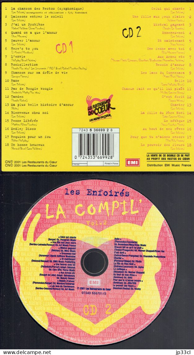 2 CD Les Enfoirés La Compil' (Volume 2) CD1 = 18 Titres ; CD2 = 18 Titres (EMI, 2001) - Hit-Compilations