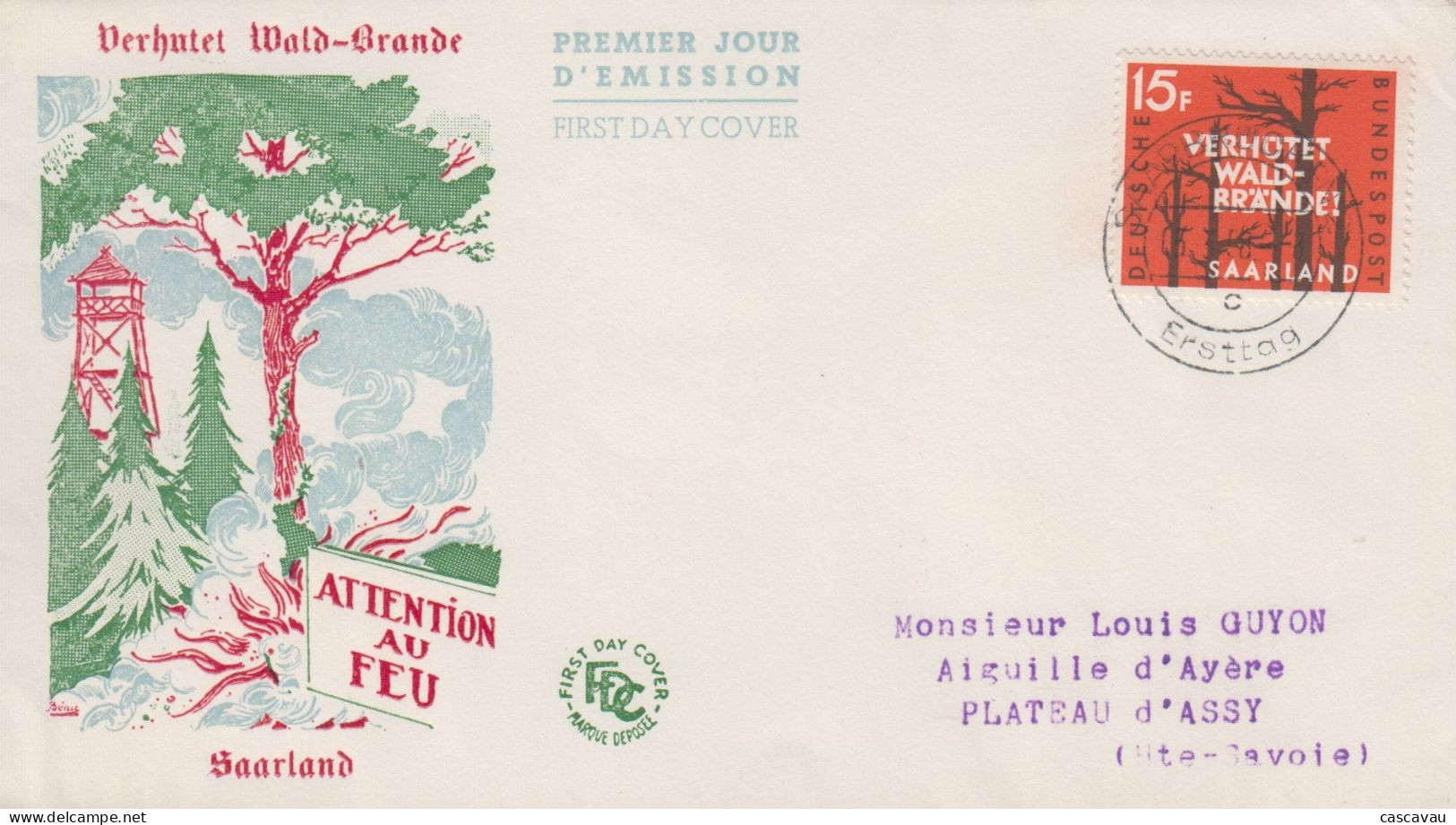 Enveloppe  FDC  1er   Jour  SARRE   Lutte  Contre  Les  Incendies  De  Forêts   1958 - FDC