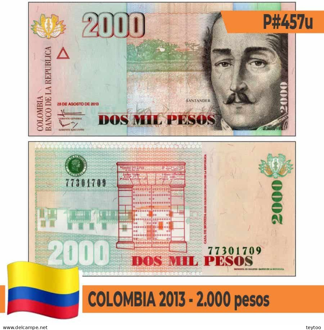 B0807# Colombia 2013. 2.000 Pesos (UNC) P#457u - Colombie