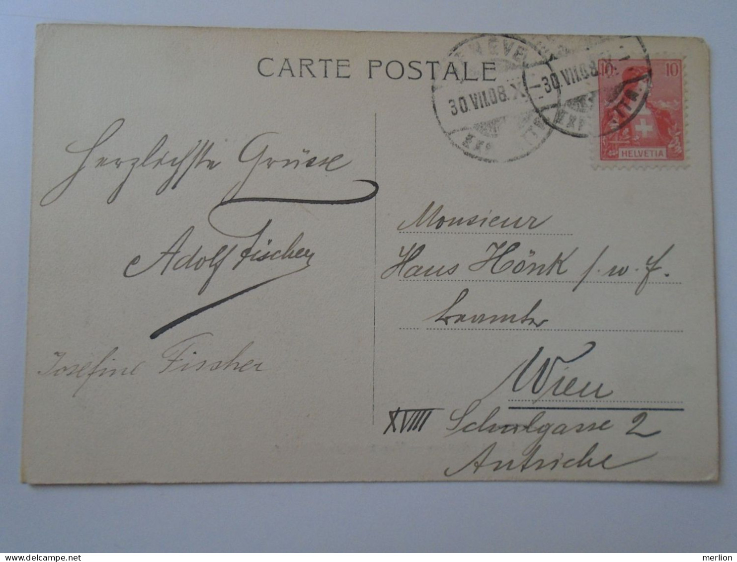 D194013   Carte Postale - Suisse 1908  Geneve  Vue Prise Cologny - Adolf Und Josefine Fischer - Haus Hönk -Wien - Cologny