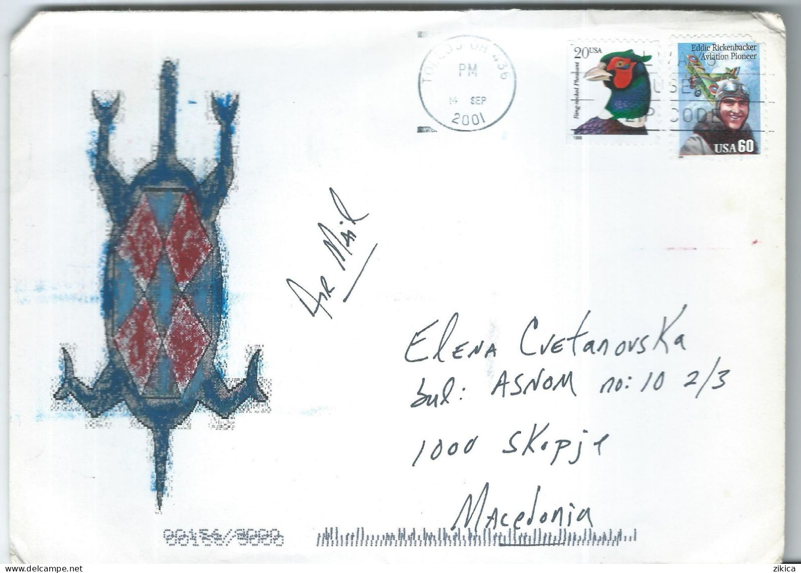 United States Letter Via Macedonia 2001,cover Application Turtle - Covers & Documents