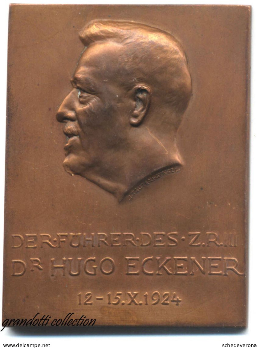 DIRIGIBILI ZEPPELIN HUGO ECKENER PLACCA BRONZO 1924 - Professionnels/De Société