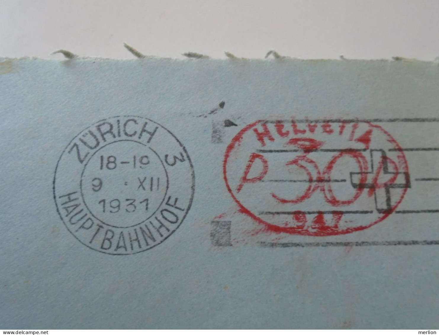 D194026   COVER - Switzerland  Suisse 1931 EMA  Postage Red Meter Stamp - Zürich Hauptbahnhof - Rózsa Farkas Budapest - Frankiermaschinen (FraMA)