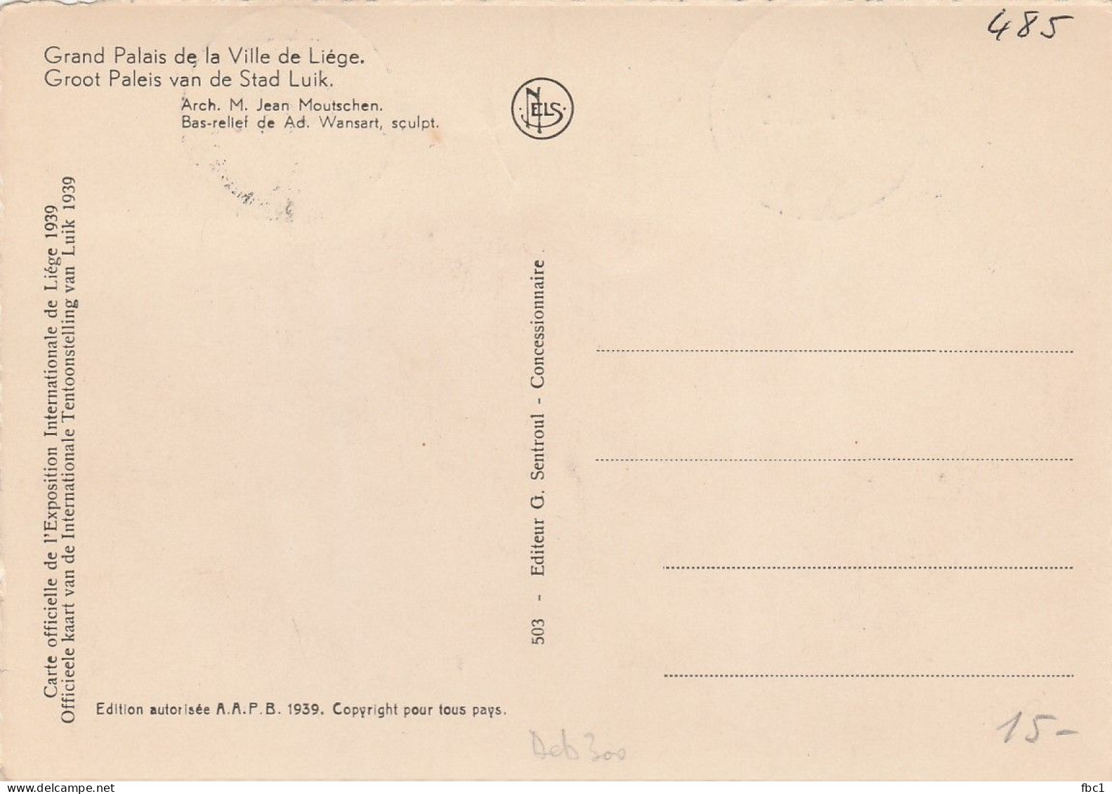 Carte Maximum - Belgique - 1939 - Liège - Exposition Internationale De L'eau - Grand Palais - N°485 - 1934-1951