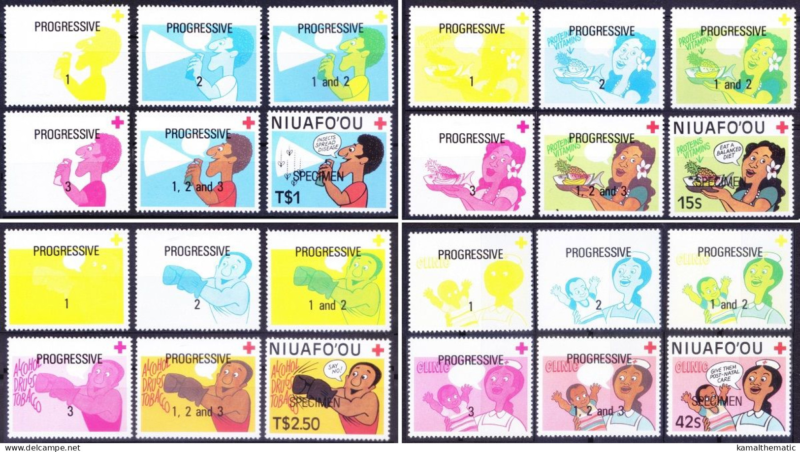 Niuafo'ou 1987 MNH Specimen Color Trail 4v, Red Cross, Medicine, Nurse, Drugs, Alcohol - Drugs