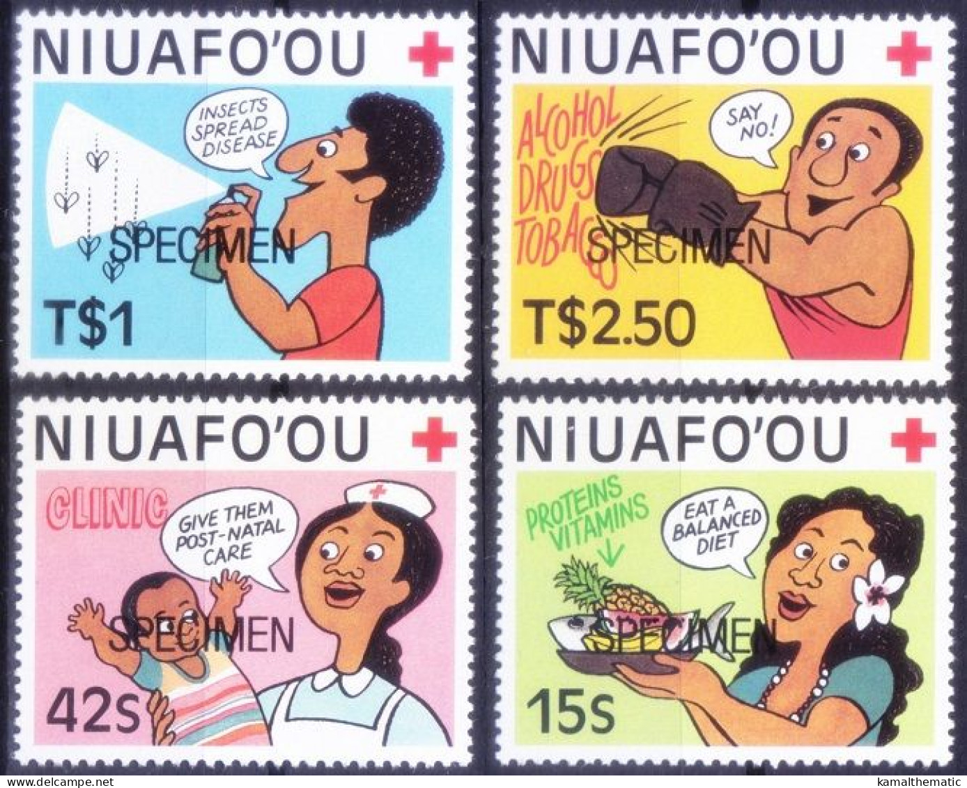 Niuafo'ou 1987 MNH Specimen 4v, Red Cross, Medicine, Nurse, Drugs, Alcohol - Droga