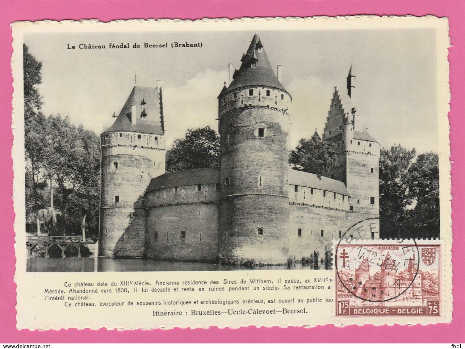 Carte Maximum - Belgique - 1951 - Château De Beersel (Brabant) - 1951-1960