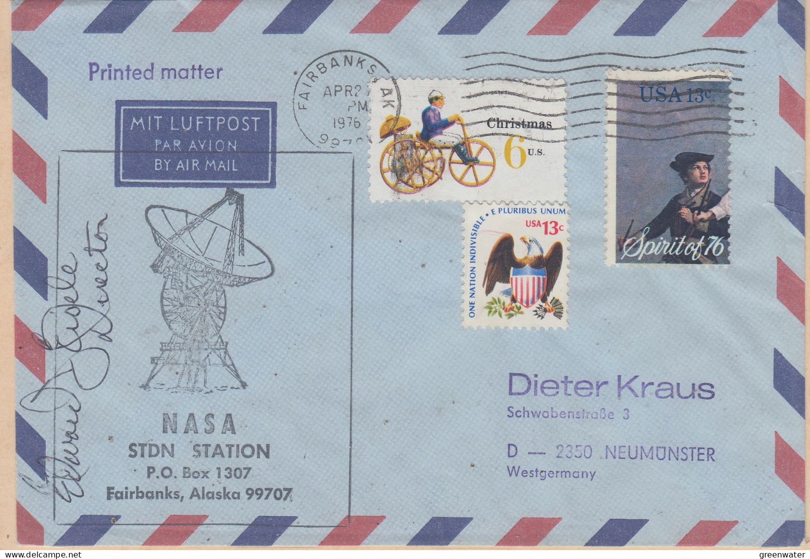 USA Alaska Cover NASA Stdn Station Signature Director Ca Fairbanks AK APR 2 1976  (WW205C) - Forschungsstationen & Arctic Driftstationen