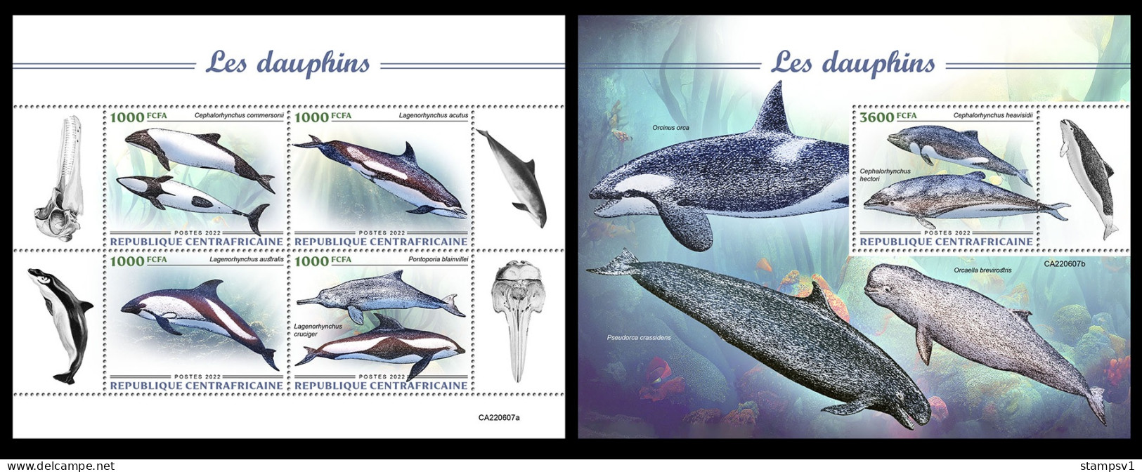 Central Africa  2022 Dolphins. (607) OFFICIAL ISSUE - Dauphins