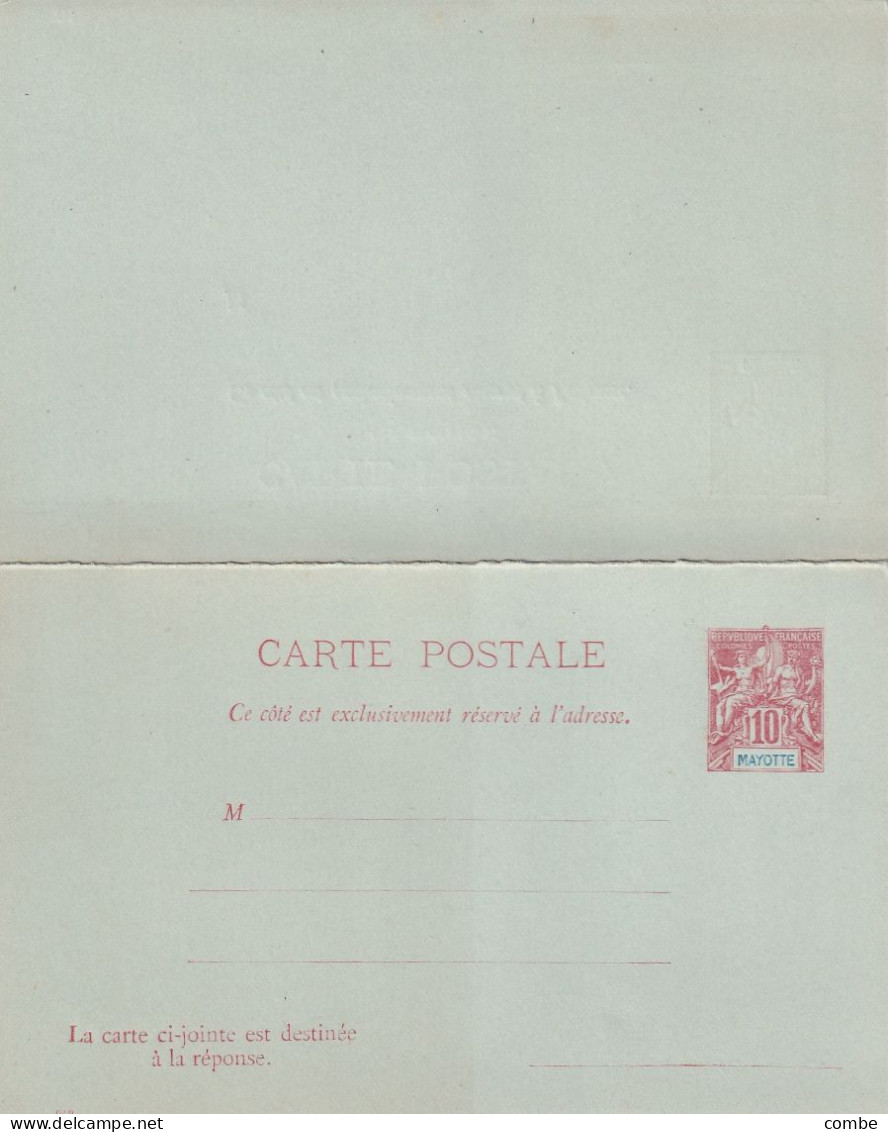 CARTE-POSTALE. AVEC REPONSE. MAYOTTE. TYPE ALLEGORIE. 10c. 1900. DATEE048 - Postwaardestukken & PAP