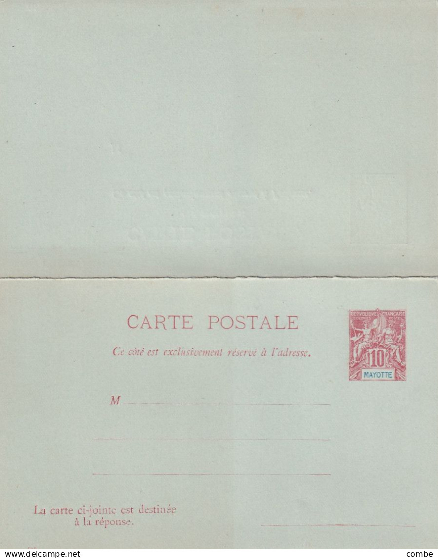 CARTE-POSTALE. AVEC REPONSE. MAYOTTE. TYPE ALLEGORIE. 10c. 1900. DATEE048 - Postal Stationeries & PAP