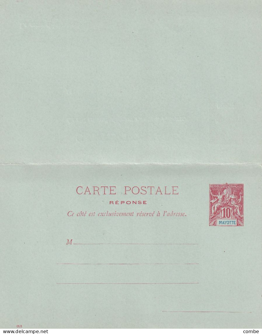 CARTE-POSTALE. AVEC REPONSE. MAYOTTE. TYPE ALLEGORIE. 10c. 1900. DATEE048 - Enteros Postales & PAP