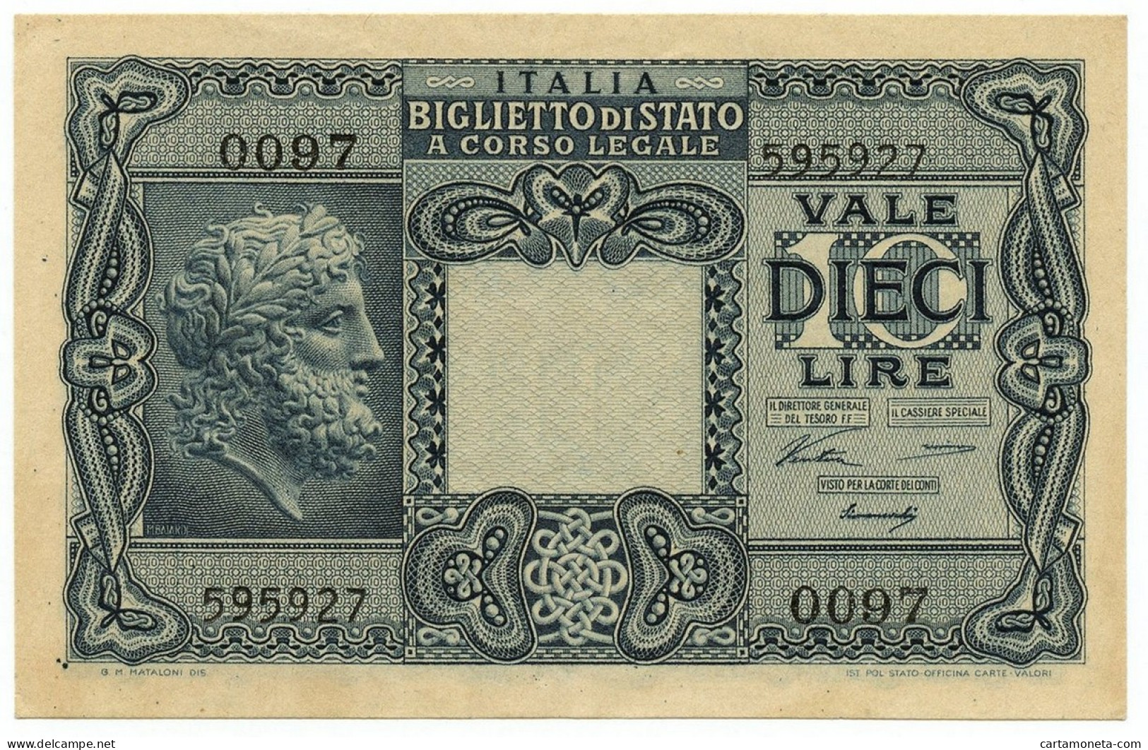 10 LIRE BIGLIETTO STATO GIOVE LUOGOTENENZA UMBERTO VENTURA 23/11/1944 QFDS - Regno D'Italia – Autres