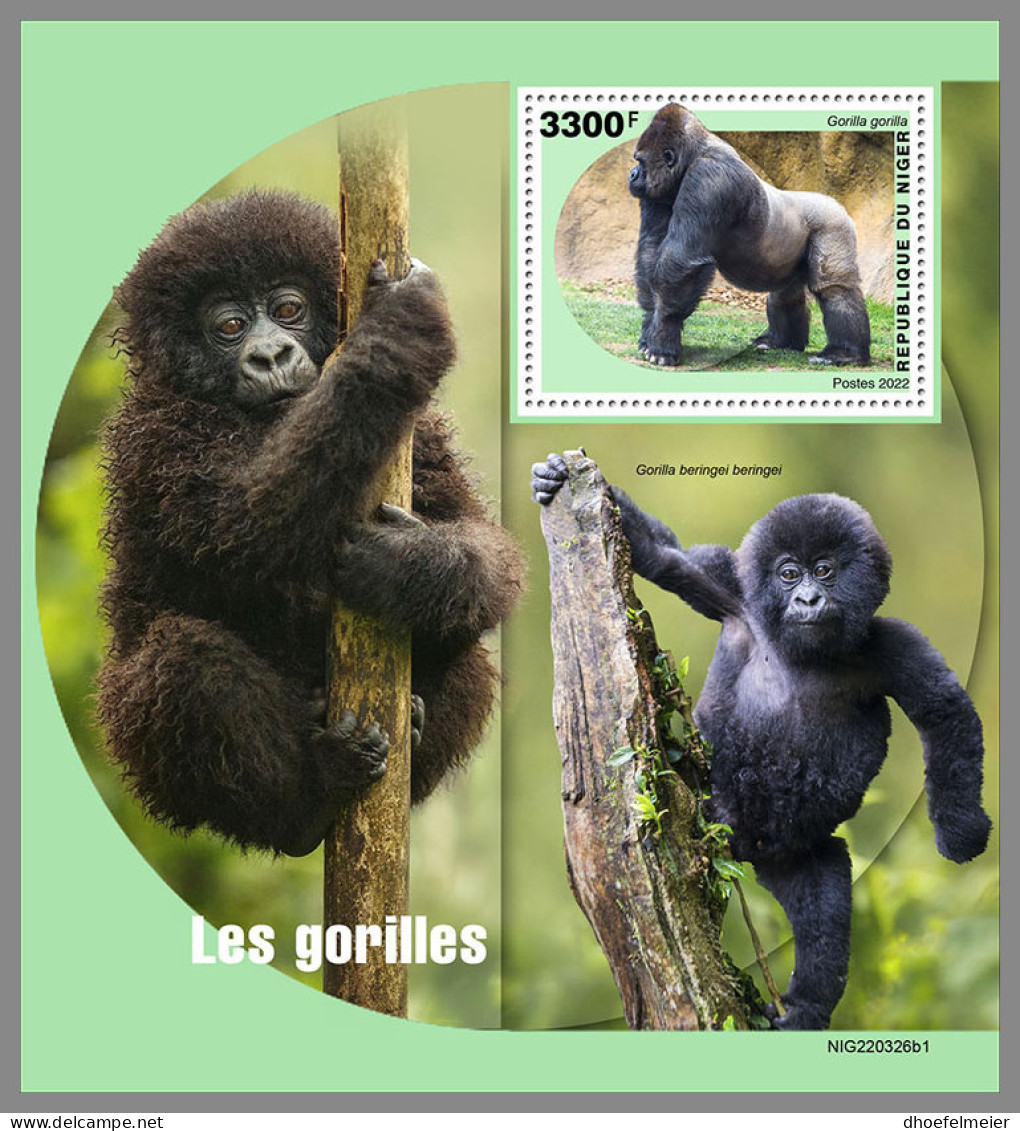 NIGER 2022 MNH Gorillas Gorilles S/S I - OFFICIAL ISSUE - DHQ2314 - Gorillas