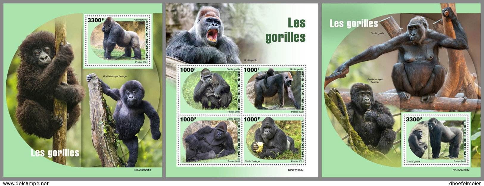 NIGER 2022 MNH Gorillas Gorilles M/S+2S/S - OFFICIAL ISSUE - DHQ2314 - Gorilles