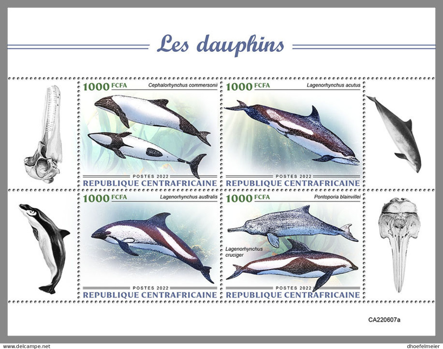 CENTRAL AFRICAN REP. 2022 MNH Dolphins Delphine Dauphins M/S - OFFICIAL ISSUE - DHQ2314 - Dauphins