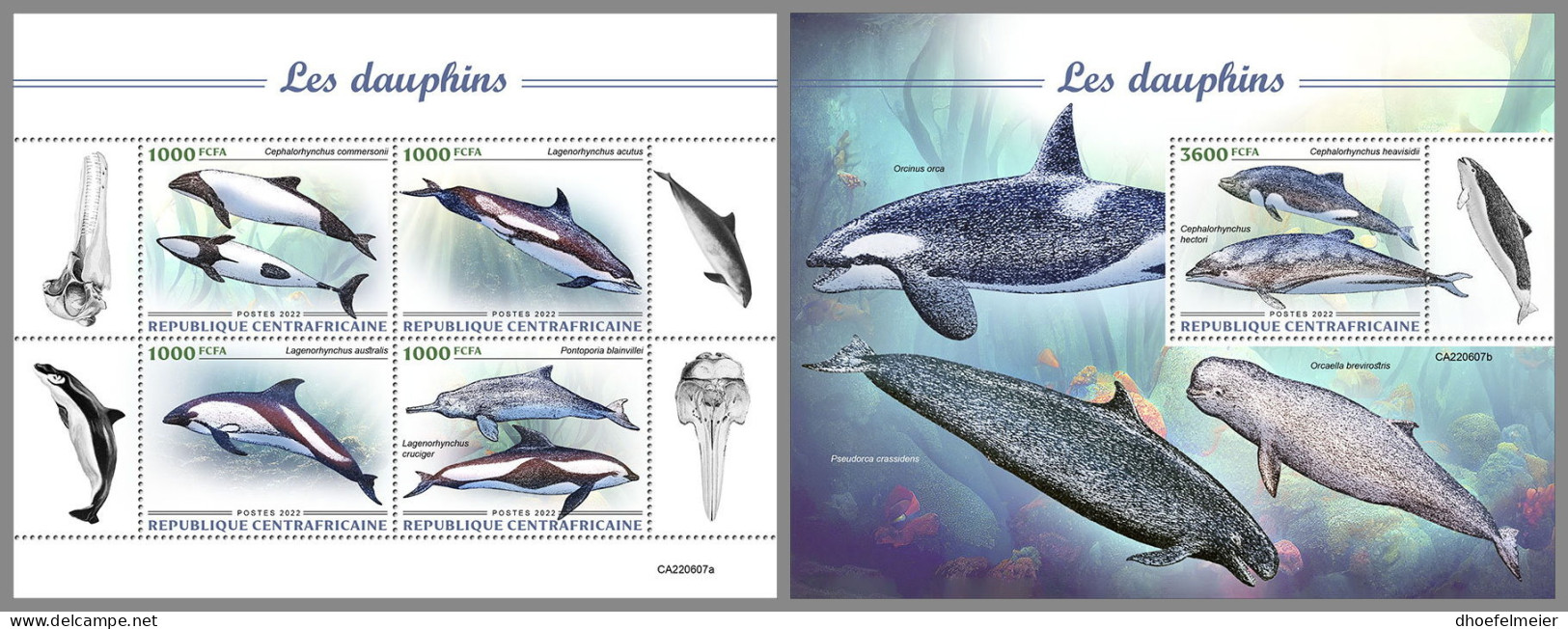 CENTRAL AFRICAN REP. 2022 MNH Dolphins Delphine Dauphins M/S+S/S - OFFICIAL ISSUE - DHQ2314 - Dauphins