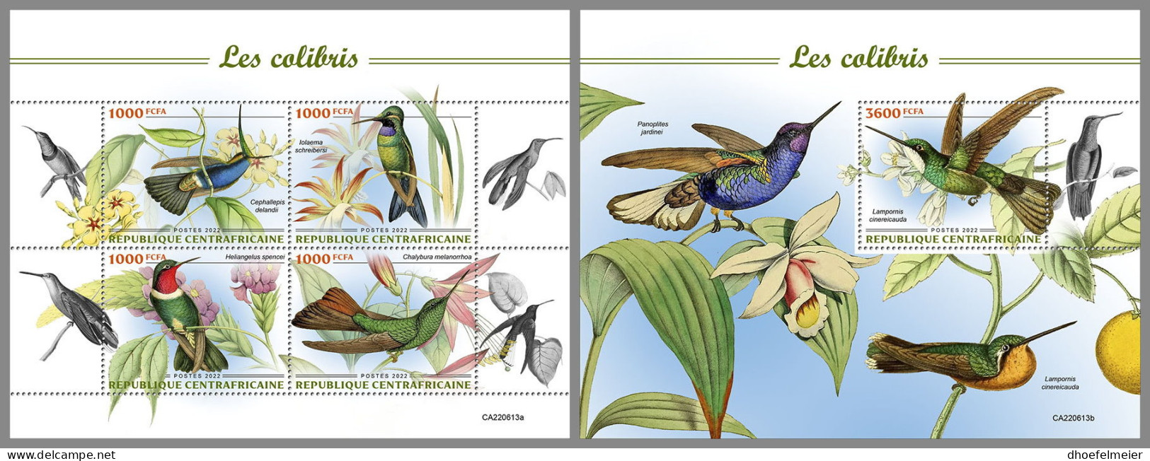 CENTRAL AFRICAN REP. 2022 MNH Hummingsbirds Kolibris Colibris M/S+S/S - OFFICIAL ISSUE - DHQ2314 - Kolibries