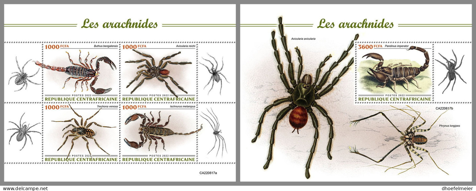 CENTRAL AFRICAN REP. 2022 MNH Arachnids Spinnentiere Arachnides M/S+S/S - OFFICIAL ISSUE - DHQ2314 - Spiders