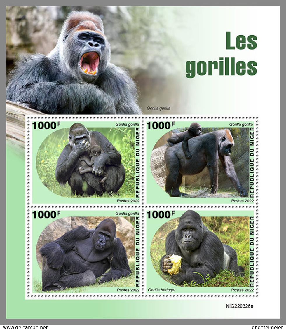 NIGER 2022 MNH Gorillas Gorilles M/S - IMPERFORATED - DHQ2314 - Gorillas