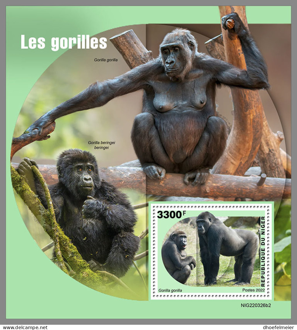 NIGER 2022 MNH Gorillas Gorilles S/S II - IMPERFORATED - DHQ2314 - Gorilla's