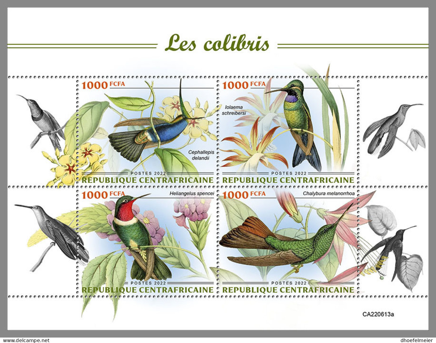 CENTRAL AFRICAN REP. 2022 MNH Hummingsbirds Kolibris Colibris M/S - IMPERFORATED - DHQ2314 - Kolibries