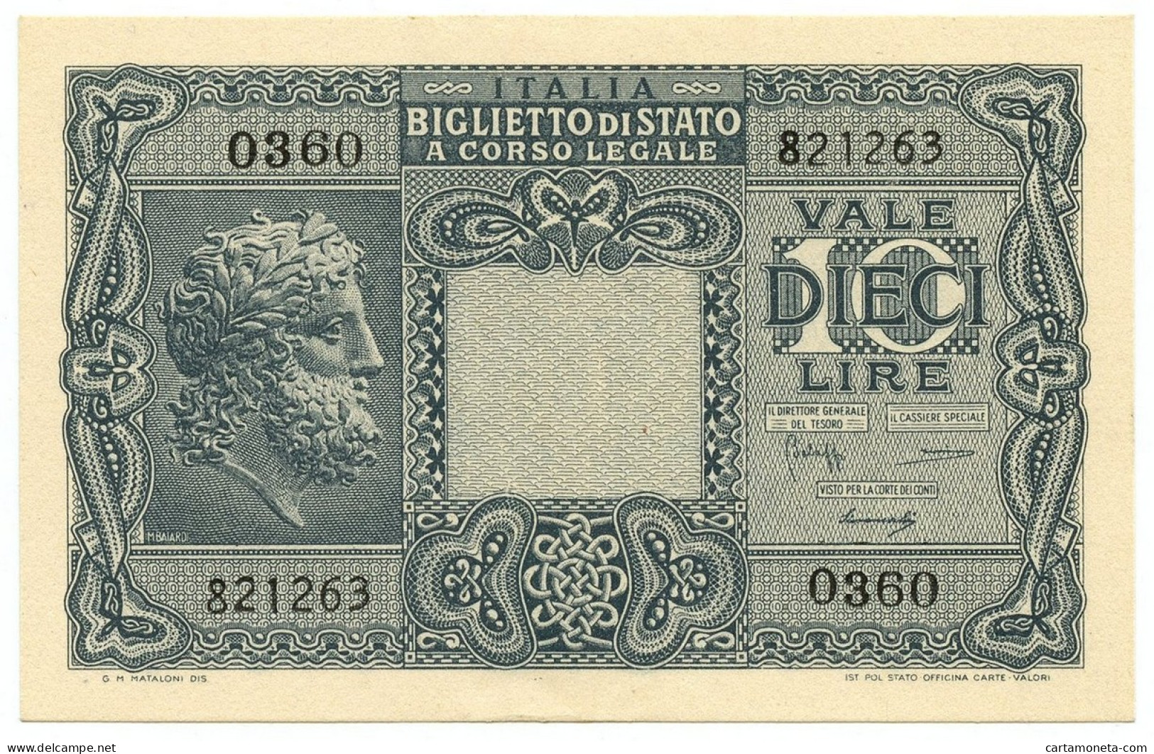 10 LIRE BIGLIETTO STATO GIOVE LUOGOTENENZA UMBERTO BOLAFFI 23/11/1944 QFDS - Regno D'Italia – Autres