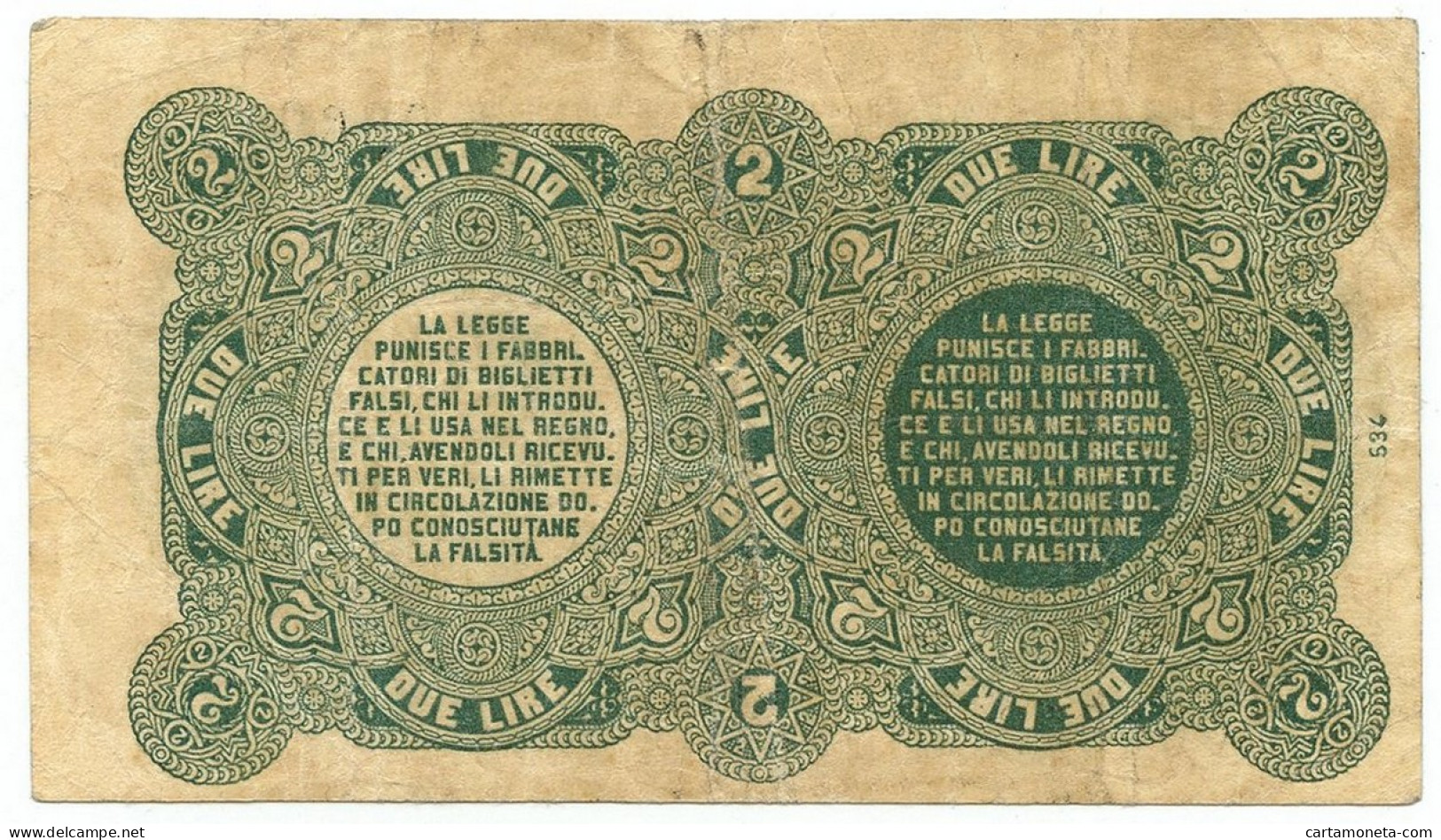 2 LIRE BIGLIETTO CONSORZIALE REGNO D'ITALIA 30/04/1874 BB/BB+ - Biglietti Consorziale