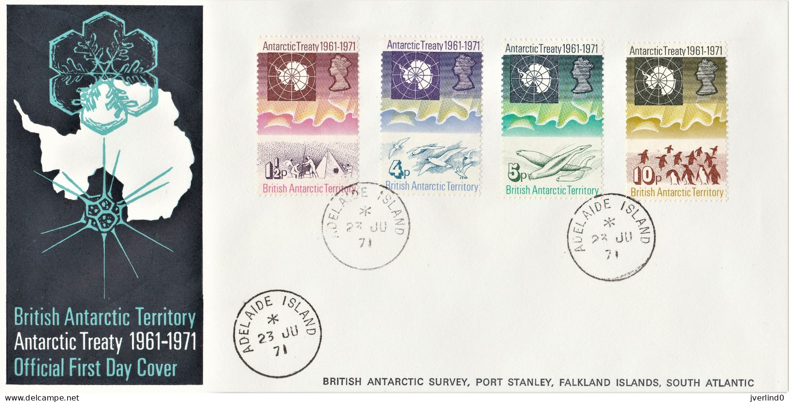 British Antarctic Territory 1971 FDC Antarctic Treaty - Adelaide Island  23 June 1971 - Storia Postale