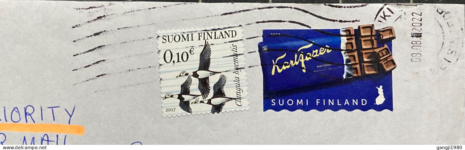 FINLAND-2022,COVER USED TO USA, KARLFARER, 2017 CLANGULA BIRD STAMP, JYVASKYLA CITY CANCEL, ODD SHAPE 2000 STAMP USED. - Lettres & Documents