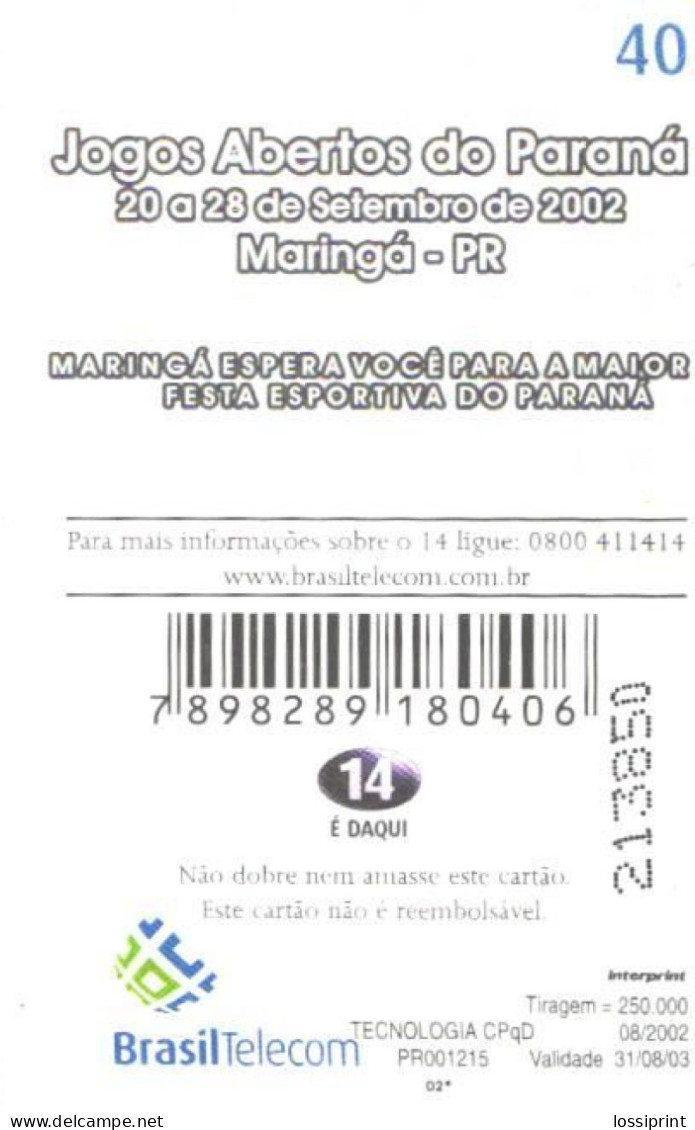 Brazil:Brasil:Used Phonecard, Brasil Telecom, 40 Units, Sport Medal, 2002 - Brasilien
