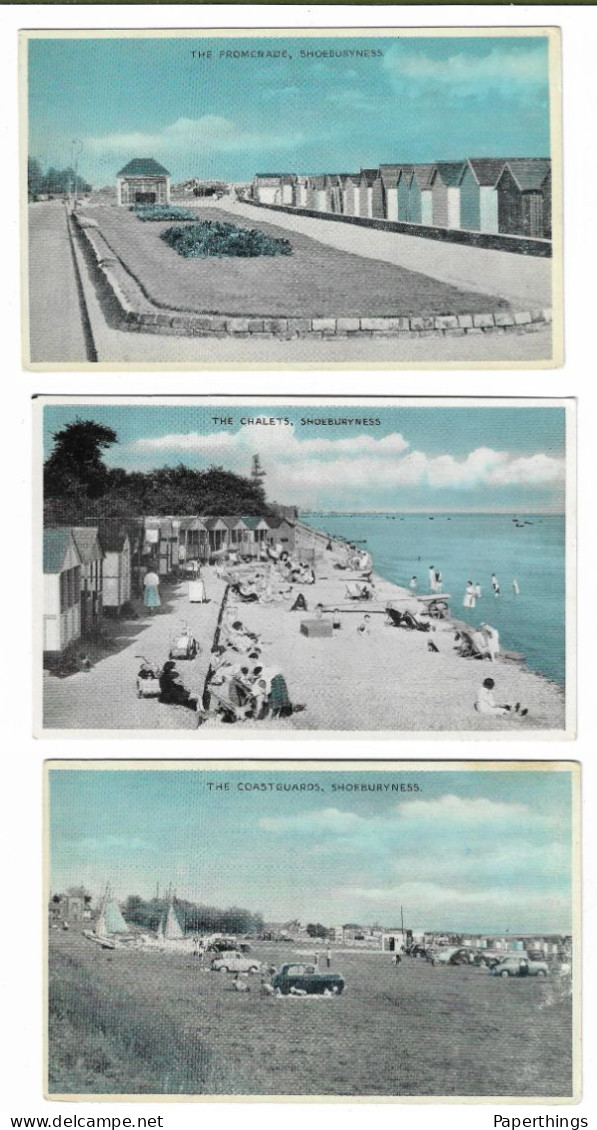 3 Postcards, Essex, Southend-on-sea, Shoeburyness, Beach Huts, Chalets, The Coastguards, Promenade. - Southend, Westcliff & Leigh