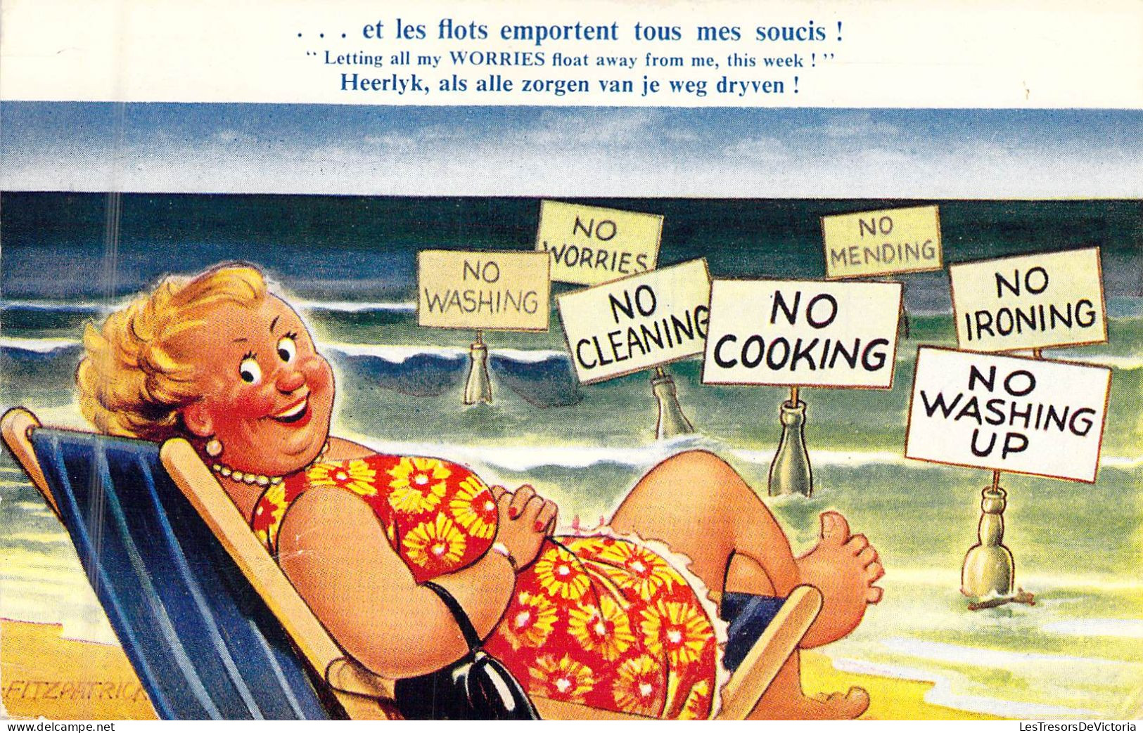 HUMOUR - Et Les Flots Emportent Tous Mes Soucis ! - Carte Postale Ancienne - Humor
