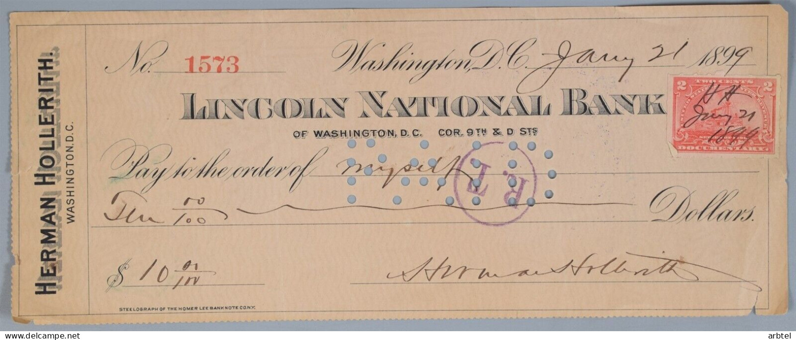 ESTADOS UNIDOS CHEQUE L 1899 CON SELLO FISCAL DEL MAINE GUERRA DE CUBA - Variedades & Curiosidades