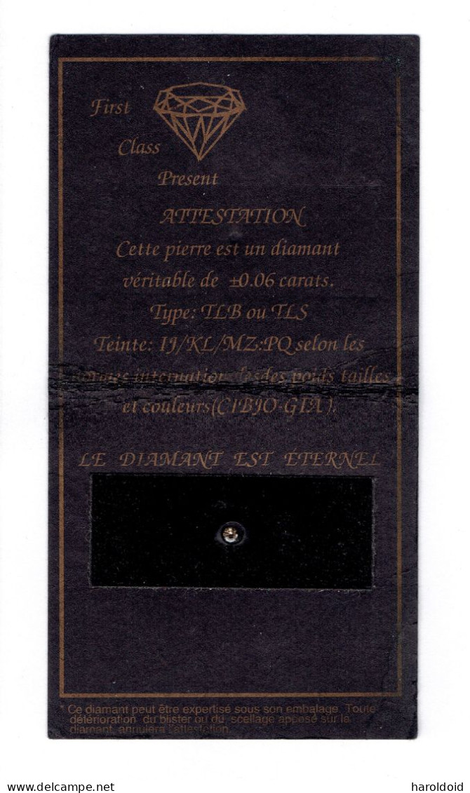 DIAMANT DE ±0.06 CARAT AVEC ATTESTATION - FIRST CLASS PRESENT - Diamond