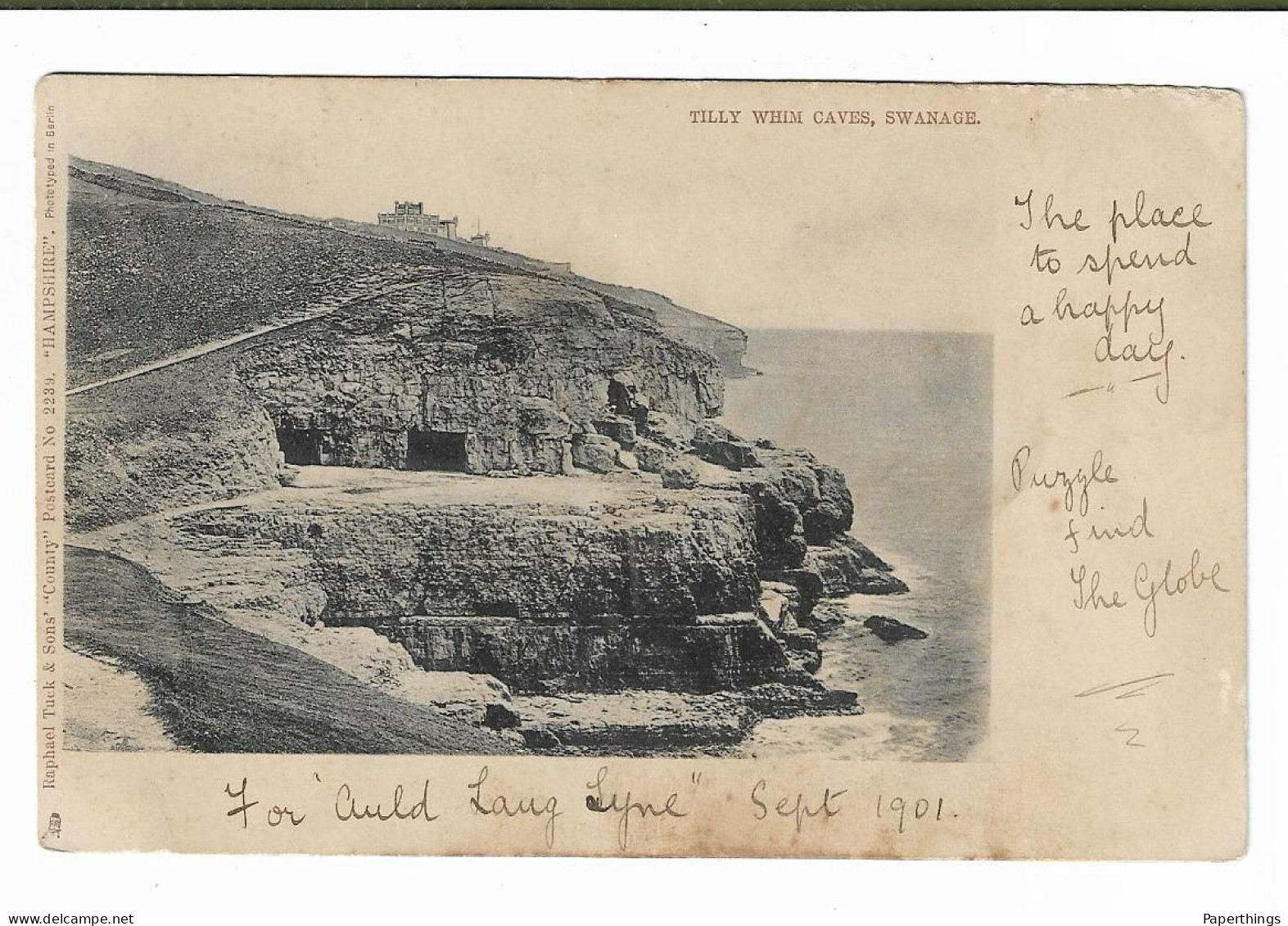 Postcard, Dorset, Swanage, Tilly Whim Caves, House, Landscape, 1903. - Swanage